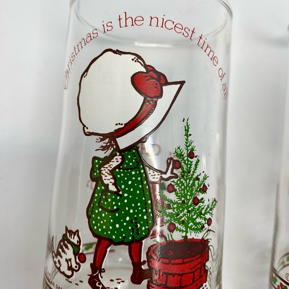 Holly Hobbie Coca-Cola Christmas Glasses Vintage - Picture 8 of 13